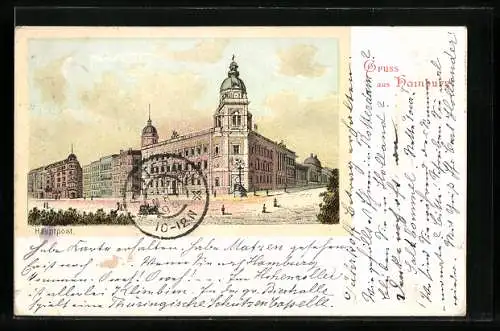Lithographie Hamburg-Neustadt, Blick auf die Hauptpost
