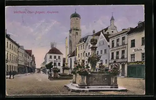 AK Weilheim / Oberbayern, Denkmal am Hauptplatz