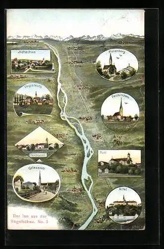 Künstler-AK Eugen Felle: Vogtareuth, Inn mit umliegenden Orten