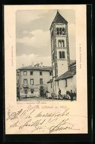 AK Exilles, Albergo della Posta, Piazza e campanile della chiesa