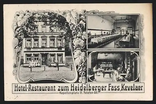 AK Kevelaer, Hotel-Restaurant zum Heidelberger Fass, Innenansichten