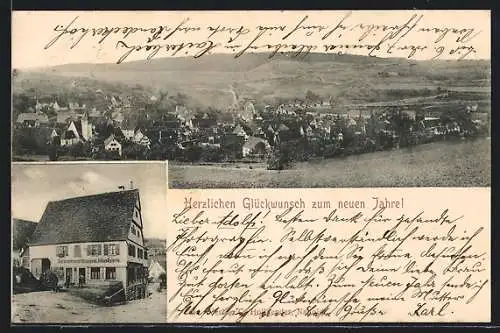 AK Ueberlingen / Bodensee, Gasthaus Bierbrauerei zur Krone, Teilansicht, Neujahrsgruss