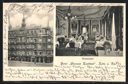 AK Köln a. Rh., Hotel Grosser Kurfürst, Restaurant, Innenansicht