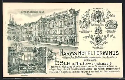 Lithographie Cöln a. Rh., Harms Hotel Terminus, Hermannstrasse 9
