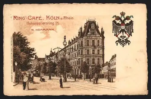 Lithographie Köln-Neustadt, Ring-Cafe, Hohenzollernring 25, Wappen