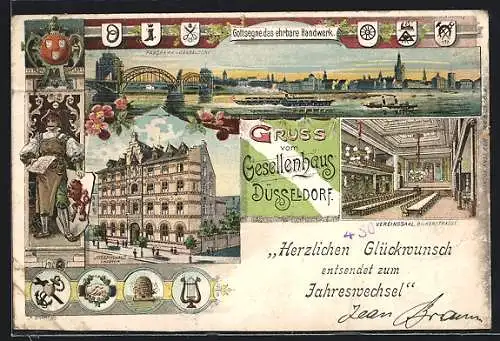 Lithographie Düsseldorf, Gesellenhaus, Josephshaus in der Lindenstrasse, Panorama