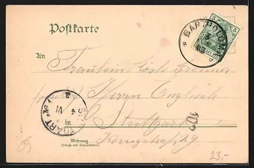 Lithographie Bartholomä, Kirchen, Ortsansicht mit Umgebung