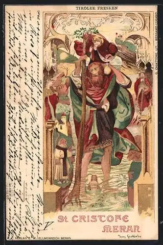 Lithographie Meran, St. Cristofe, Tiroler Fresken