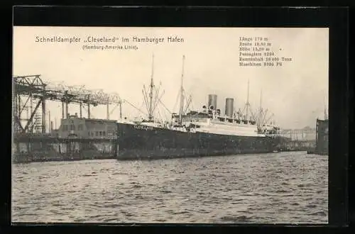 AK Hamburg, Passagierschiff Cleveland der Hamburg-Amerika Linie