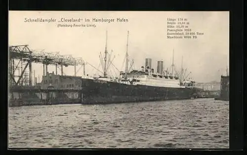 AK Hamburg, Passagierschiff Cleveland der Hamburg-Amerika Linie
