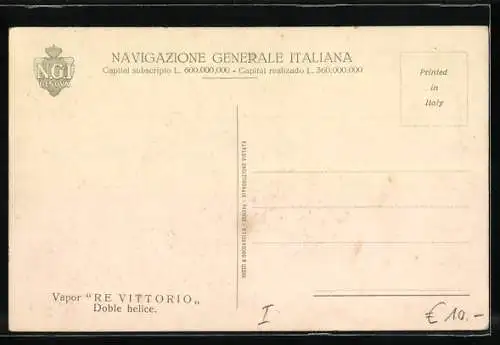 AK Passagierschiff Re Vittorio bei Wellengang, Bugansicht, Navigazione Generale Italiana