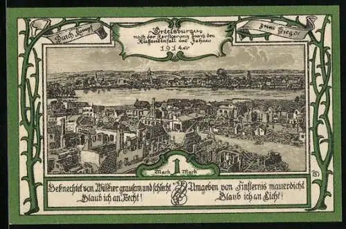 Notgeld Ortelsburg /Masuren 1920, 1 Mark, Wappen und Stadtansicht