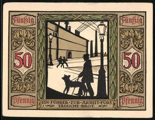 Notgeld Oldenburg 1921, 50 Pfennig, Führhunde für Kriegsblinde