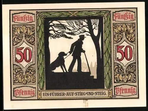 Notgeld Oldenburg 1921, 50 Pfennig, Kriegsverwundete mit Blindenhunden