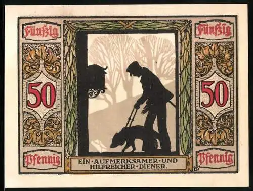 Notgeld Oldenburg 1921, 50 Pfennig, Kriegsverwundete mit Blindenhunden