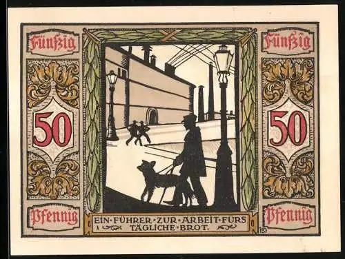 Notgeld Oldenburg 1921, 50 Pfennig, Blindenhunde für Kriegsverwundete