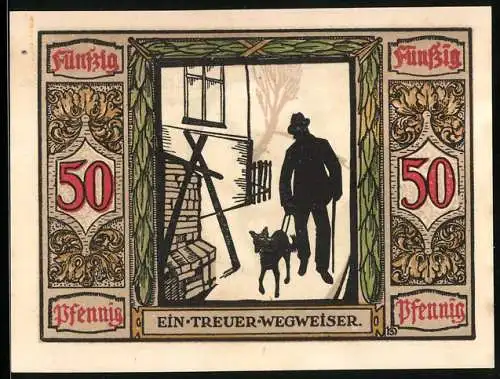 Notgeld Oldenburg 1921, 50 Pfennig, Blindenhunden für Kriegsverwundete