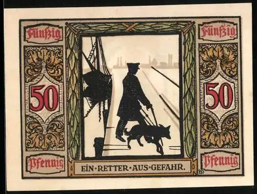 Notgeld Oldenburg 1921, 50 Pfennig, Deutscher Führhund für Kriegsblinde