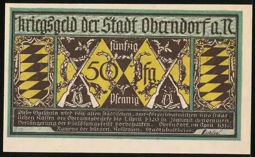 Notgeld Oberndorf a. N. 1918, 50 Pfennig, Gewehre an Baum gelehnt