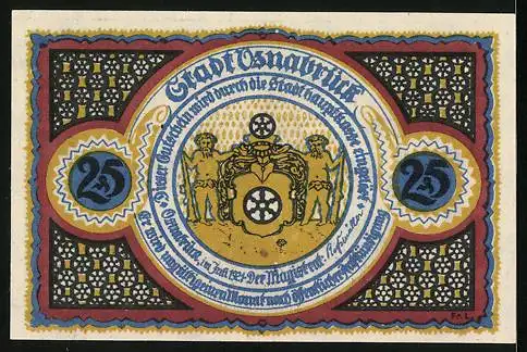 Notgeld Osnabrück 1921, 25 Pfennig, Wappen und Pernickelturm