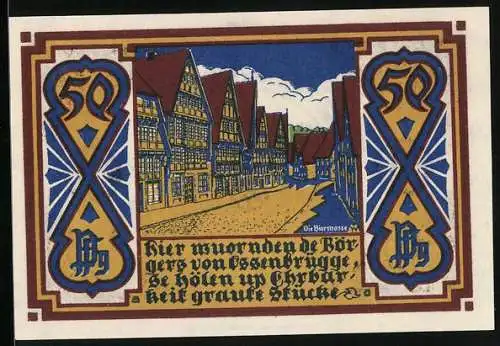 Notgeld Osnabrück 1921, 50 Pfennig, Wappen und die Bierstrasse