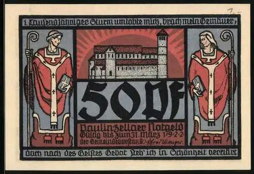 Notgeld Paulinzella 1922, 50 Pfennig, Die Klosterruine im Grünen