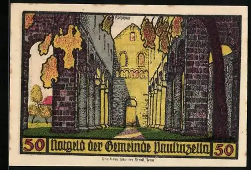 Notgeld Paulinzella 1922, 50 Pfennig, Die Sonne scheint in die Klosterruine