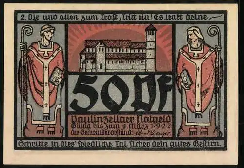 Notgeld Paulinzella 1922, 50 Pfennig, Innenansicht der Klosterruine