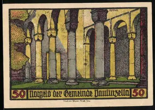 Notgeld Paulinzella 1922, 50 Pfennig, Säulengang der Klosterruine