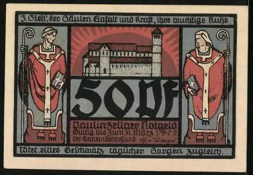 Notgeld Paulinzella 1922, 50 Pfennig, Säulengang der Klosterruine