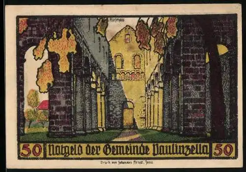 Notgeld Paulinzella 1922, 50 Pfennig, Blick in die Klosterruine