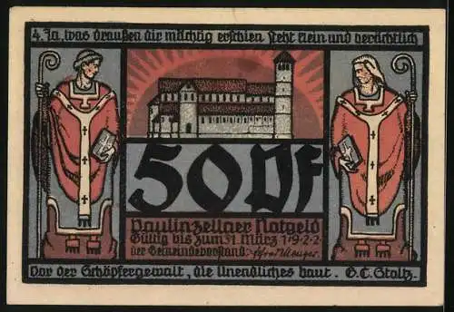 Notgeld Paulinzella 1922, 50 Pfennig, Blick in die Klosterruine