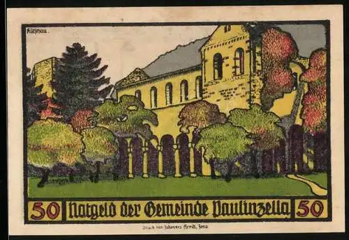 Notgeld Paulinzella 1922, 50 Pfennig, Blick auf die Klosterruine
