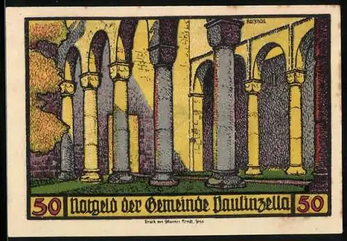 Notgeld Paulinzella 1922, 50 Pfennig, Säulengang in der Klosterruine