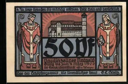 Notgeld Paulinzella 1922, 50 Pfennig, Säulengang im Kloster