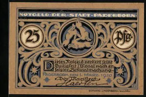 Notgeld Paderborn 1921, 25 Pfennig, Bischof mit Bibel
