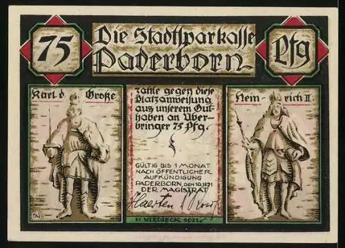 Notgeld Paderborn 1921, 75 Pfennig, Krönung der Kaiserin Kunigunde