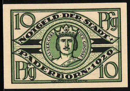 Notgeld Paderborn 1920, 10 Pfennig, Kaiser Karl der Grosse