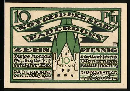 Notgeld Paderborn 1920, 10 Pfennig, Kaiser Karl der Grosse