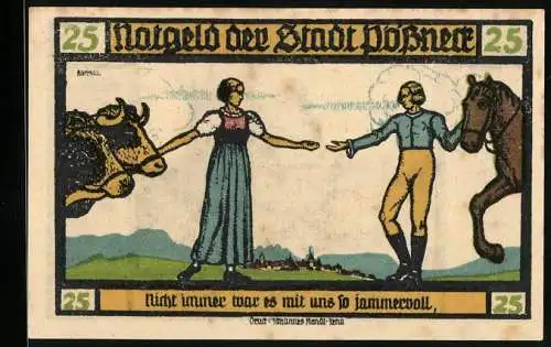 Notgeld Pössneck 1921, 25 Pfennig, Goethe: Hermann und Dorothea, Nicht immer..., Rathaus