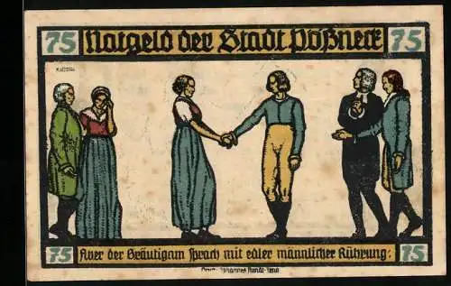 Notgeld Pössneck 1921, 75 Pfennig, Goethe: Hermann und Dorothea, Aber der Bräutigam..., Türme