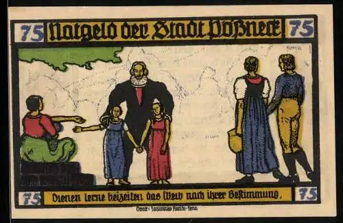 Notgeld Pössneck 1921, 75 Pfennig, Goethe: Hermann und Dorothea, Dienen lerne..., Statuen