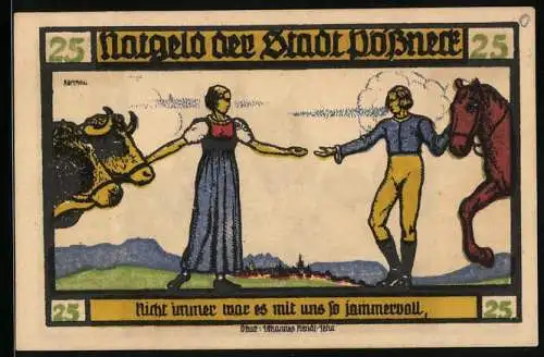 Notgeld Pössneck 1921, 25 Pfennig, Goethe: Hermann und Dorothea, Nicht immer war es mit uns..., Rathaus