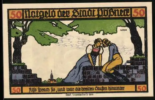 Notgeld Pössneck 1921, 50 Pfennig, Goethe: Hermann und Dorothea, Also sprach sie..., Ortspartie
