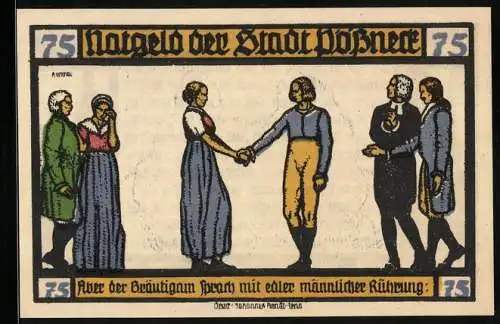 Notgeld Pössneck 1921, 75 Pfennig, Goethe: Hermann und Dorothea, Aber der Bräutigam sprach..., Turmansichten