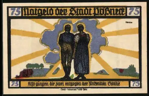 Notgeld Pössneck 1921, 75 Pfennig, Goethe: Hermann und Dorothea, Also gingen die zwei..., Kirchenpartie