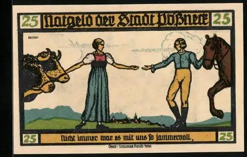 Notgeld Pössneck 1921, 25 Pfennig, Goethe: Hermann und Dorothea, Nicht immer war es mit uns..., Rathaus