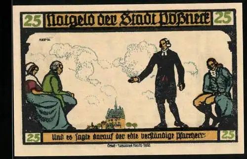 Notgeld Pössneck 1921, 25 Pfennig, Goethe: Hermann und Dorothea, Und es sagte darauf..., Giebelhäuser