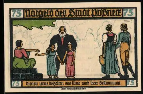 Notgeld Pössneck 1921, 75 Pfennig, Goethe: Hermann und Dorothea, Dienen lerne..., Figuren