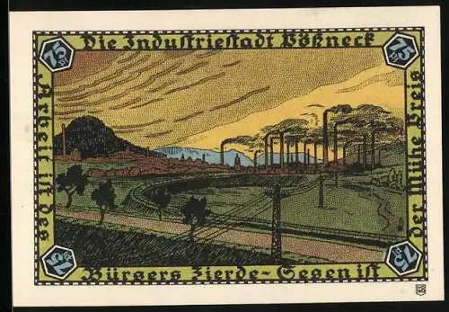 Notgeld Pössneck, 75 Pfennig, Wappen, Stadtansicht